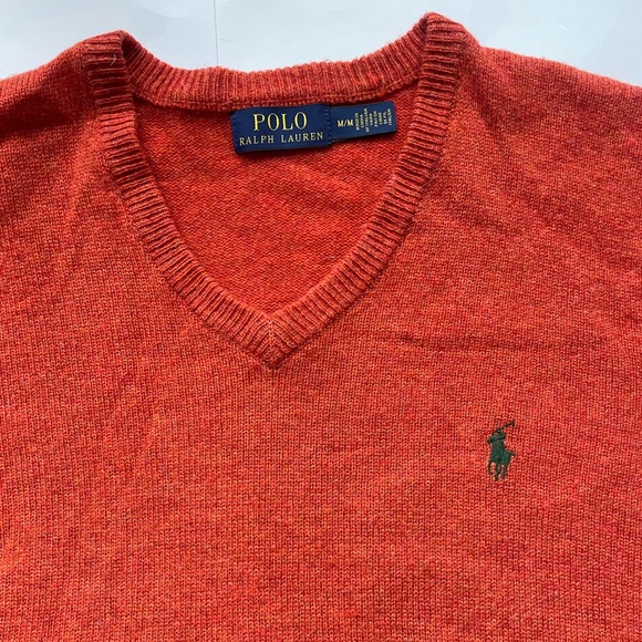 Polo Ralph Lauren 100% Lambswool V-Neck Sweater Burnt Orange Size M - Picture 6 of 6